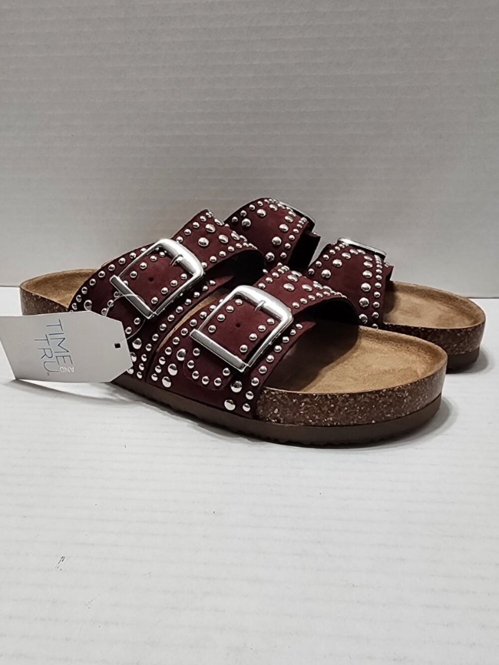 New Time and Tru Burgundy Studded Slide Sandal - Size 11